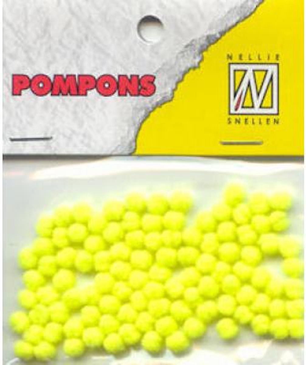 Nellie Snellen - 100 stuks mini pompons 3mm felgeel - kleur 27 fel neon geel - POM023 - pompoms